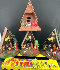 Vintage Miniature Hard Plastic Nativities Parts or Repart + Reclaimed Figures