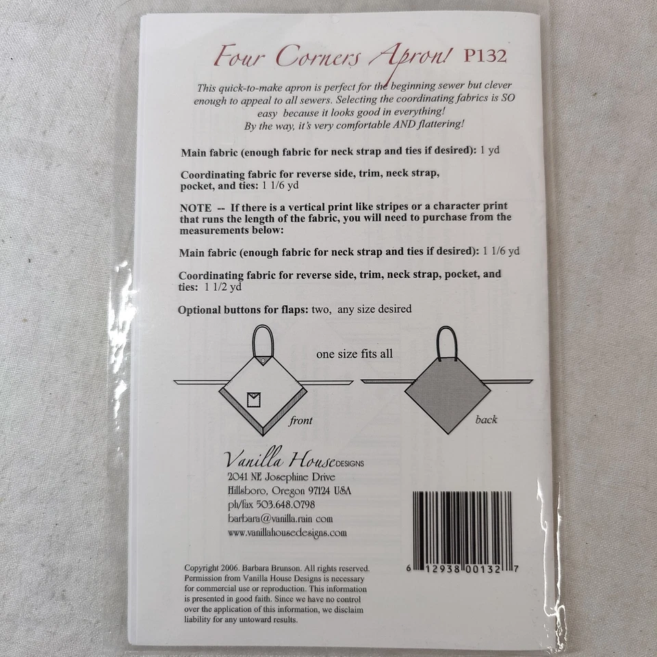 FOUR CORNERS APRON! Full or Half Sized Quilted Creative Clothing Project P132 - Image 3 of 4