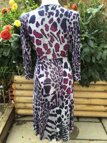 Betty Barclay Purple Grey Navy Animal Print Jersey Fit & Flare 3/4 Sleeve Dress - Picture 4 of 6