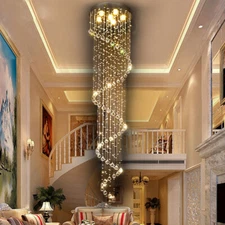 Modern Luxury Crystal LED Chandelier Rain Drop Spiral Ceiling Light Pendant Lamp