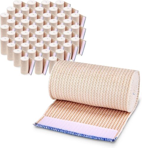 4" Wide, 50 Pack Elastic Bandage Wraps with Hook & Loop Fasteners - Safe Support