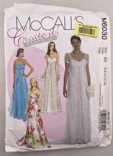 McCall’s 6030 Hochzeit Braut Abschlussball formelles Kleid Kleid Größen 6-14