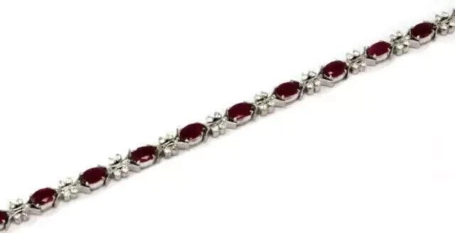 8CT Oval Cut Lab Created Red Ruby Gorgeous Tennis Bracelet 14k White Gold Plated - Image 3 of 4