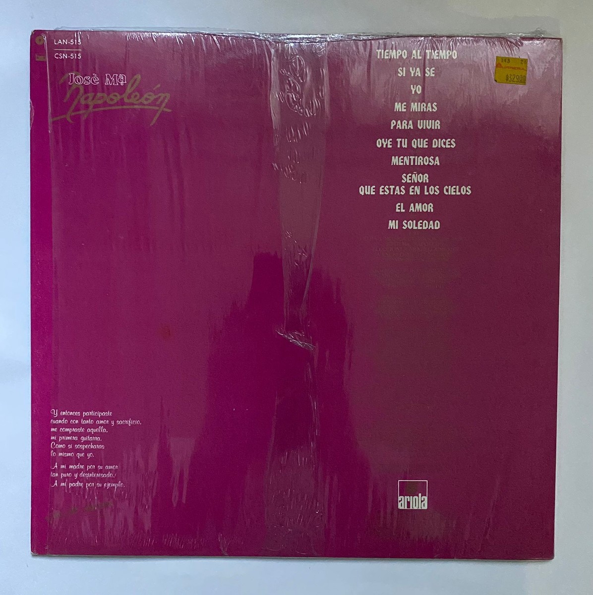 JOSE MARIA NAPOLEON -TIEMPO AL TIEMPO- 1983 MEXICAN LP + INNER