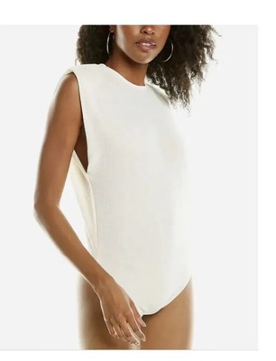New Danielle Bernstein Ivory White Shoulder Pad Bodysuit Size Small NWT