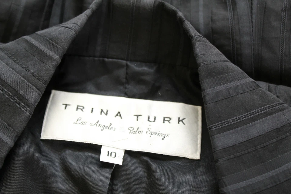 Chaqueta Blazer Trina Turk Para Mujer Negra A Rayas en Relieve Cinta Corbata Frontal Talla 10 Foto 3 de 4
