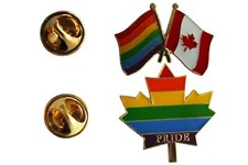 2 LGBTQ Gay  Lesbian..Flag CANADA  PRIDE MAPLE LEAF Set Metal Lapel Pin Badges