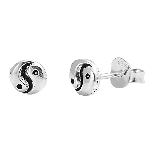 Yin & Yang Earrings 925 Sterling Silver 5mm Casual Studs Push Back