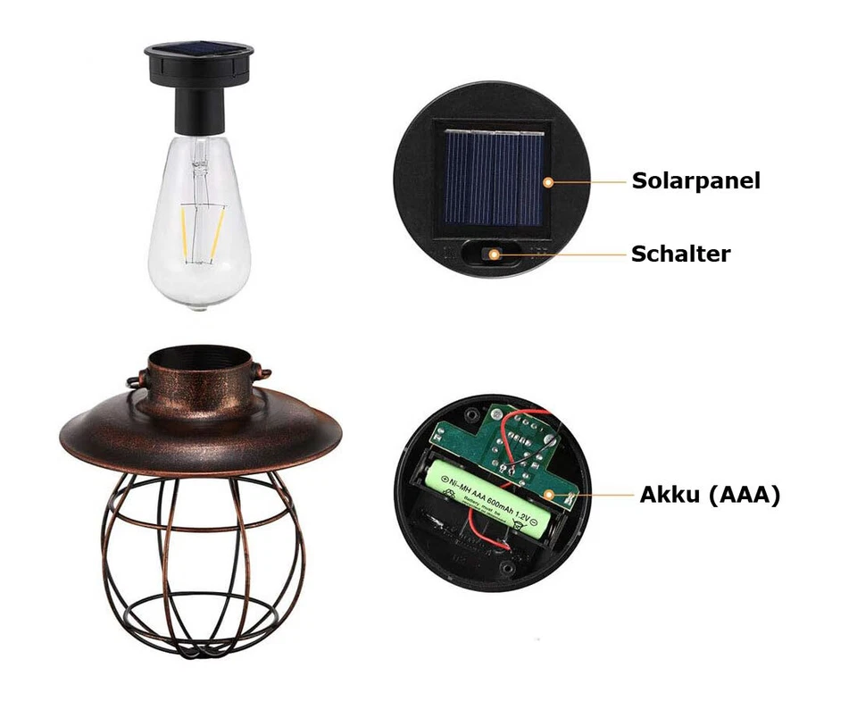 LED Solarlaterne hängend + Akku Laterne Dekolicht Laterne Solarlampe Laterne - Bild 3 von 4