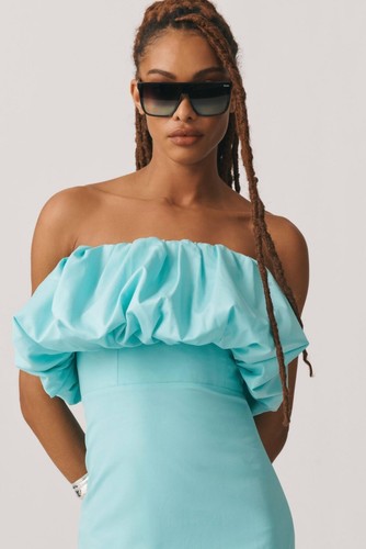 NWT Anthropologie Aqua Blue Let Me Be Slim Bubble Strapless Dress, S - $170 NEW - Picture 4 of 21