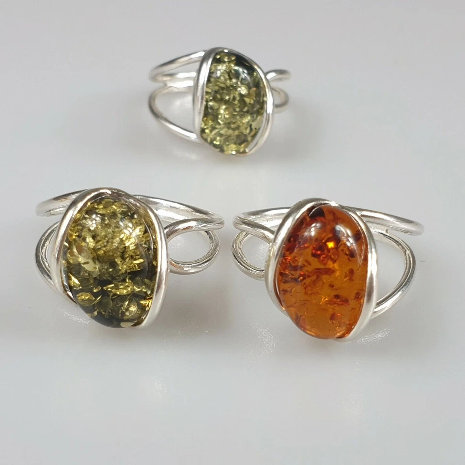 Anello in ambra regolabile in argento sterling 925 verde ambra baltica... - Immagine 4 di 4