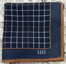 CLASSIC ART MAN HANDKERCHIEF COTTON POCKET SQUARE 18" NAVY BLUE CHECKS PLAIN VTG