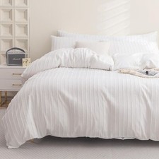 JELLYMONI Bright White Duvet Cover King Size - 3PCS Microfiber Tufted Duvet C...