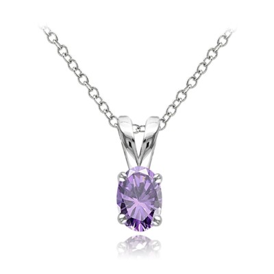 Sterling Silber Amethyst 6 x 4 mm Oval Solitär Halskette