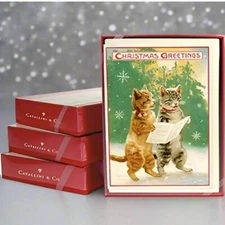 Cavallini & Co., Vintage Christmas Cats, Holiday Christmas Cards Boxed Set of 10