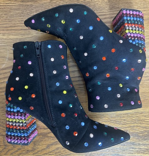 Betsey Johnson Kaydence Stiefeletten mit Schmucksteinen Größe 6 klobiger Blockabsatz Glitzer schick - Bild 6 von 12