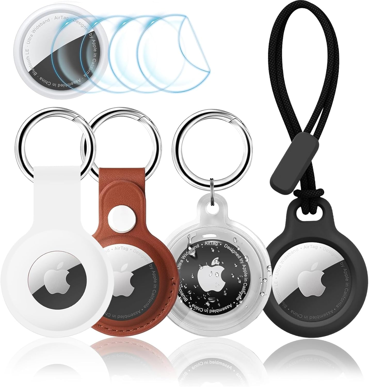 Apple AirTag Holder Keychain 4-Pack – Leather, Silicone & Plastic Cases for Secure Tracking