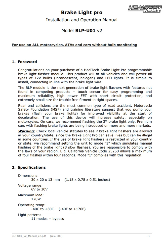 Luz de freno Triumph Street Cup All Healtech pro BLP-U01 Foto 3 de 4