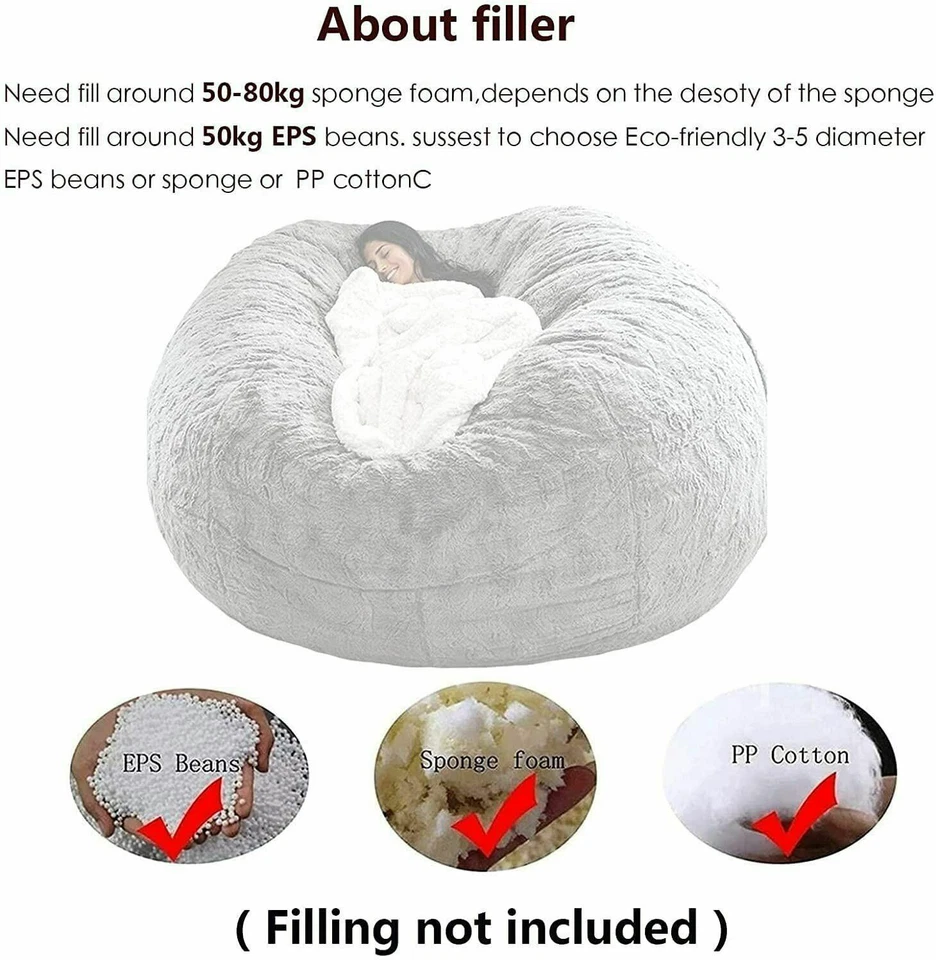 Microsuede 7ft Foam Giant Bean Bag Memory Living Room Chair Lazy Sofa Soft Cover - Image 4 of 4