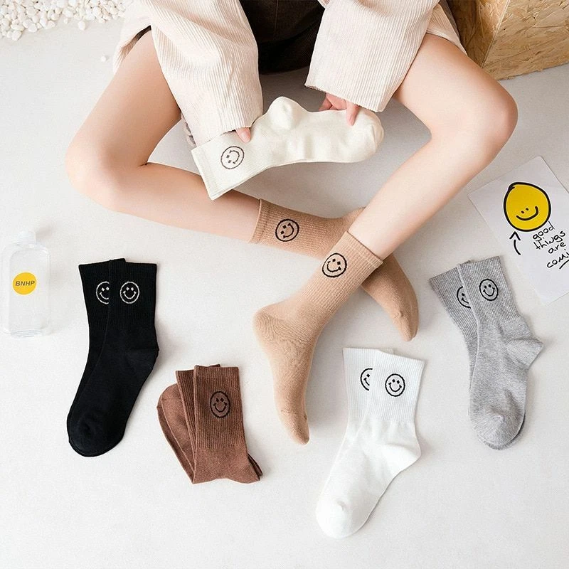 Women Happy Face Sock Cute Cotton Stocking Funny Sports Socks Casual Stockings