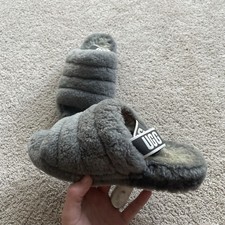 UGG Women s Gray Fur Slip-On Slide Slipper Shoes, US Size 9
