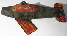 Ant. Folk Art Airplane Shaped Hand Carved + Painted Ice Spear Fishing Decoy