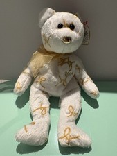 TY Beanie Baby - 2004 SIGNATURE Bear -MWMT gold white Stuffed Animal