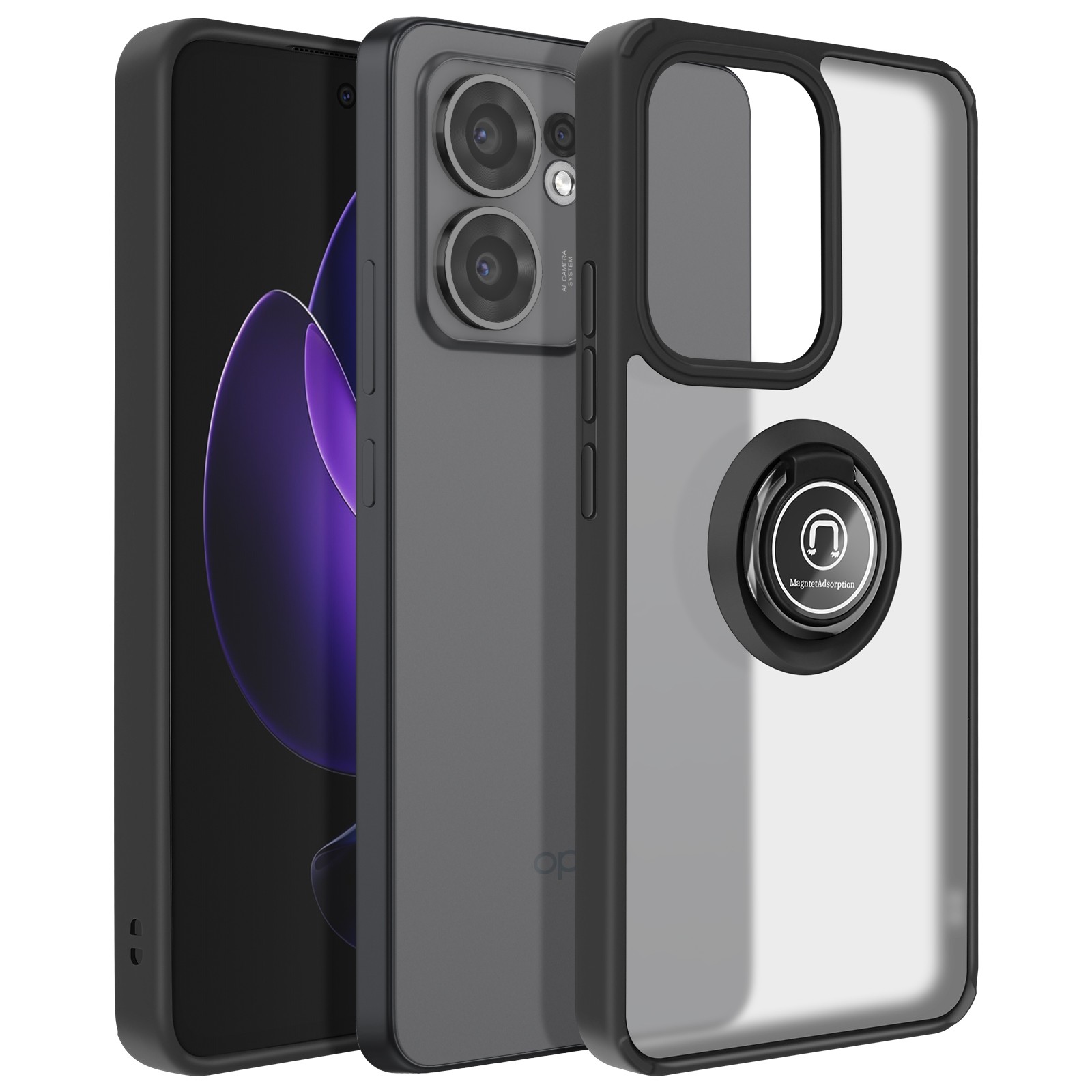 Coque Oppo Reno 13 FS Avizar finition translucide premium et anneau métal