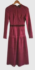 Lulus Crochet Tiered Midi Dress Wine Red Velour Trim Size XS Back Zip Event 