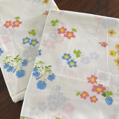 VTG 1970s Fieldcrest Flower Power Pillowcase Pair King 21x40 Groovy Hippie Mod