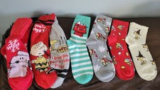 Peanuts Snoopy Charlie Brown Socks Lot 7 Pairs Woodstock Holiday Crew Cozy NWOT