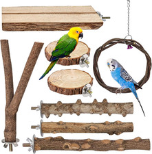 Trespolo per Pappagalli 8 Pezzi, Posatoio in Legno Naturale Giochi per Pappagall