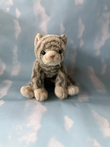 TY Vintage Beanie Buddies SILVER Grey Striped Tabby Cat Plush 13” 1999 EUC
