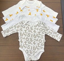 2 x Unisex Baby Long Sleeve Bodysuits White/Grey/Yellow Animal Print Set