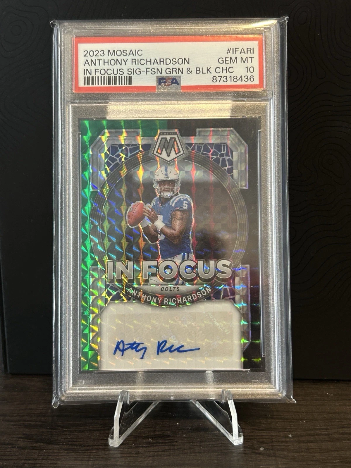 Anthony Richardson Panini Mosaic in Focus Signature #IFARI Fusion Green & Black Choice