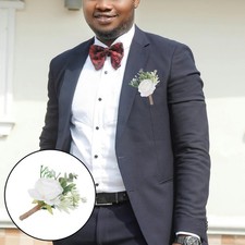 6 Pcs Wedding Corsage for Men Modern White Boutonniere Buttonhole Groom Pin