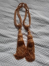 Pair Of Large Vintage French Chateau Style Gold Rope Tassel Curtain Tie Backs