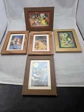 Vintage Lot of 5 Disney Store Framed Matted 5 x 7 Prints Under Glass Hanging