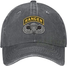 Army Ranger Tab with Airborne Wings Unisex Denim Hat Adjustable Baseball Cap