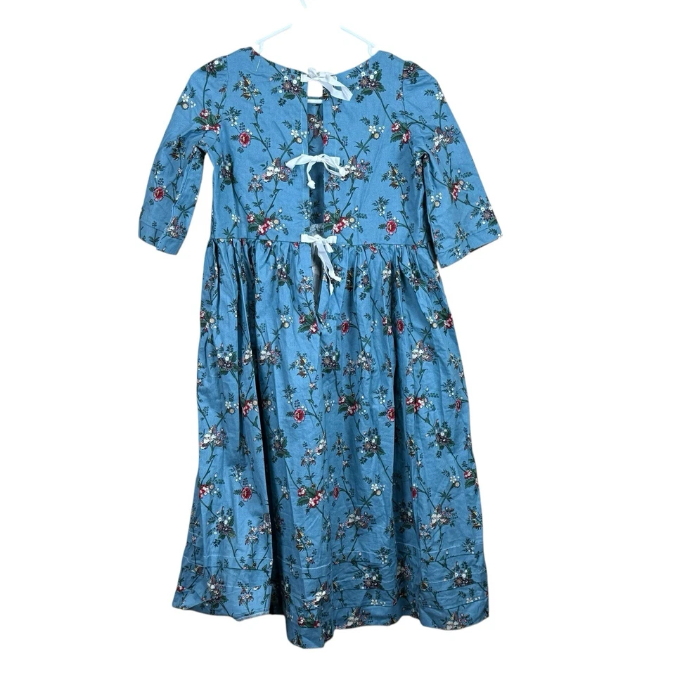 Vestido de Baile Colonial Williamsburg Polonesa Talla Niña 7/8 Azul Floral Foto 2 de 4