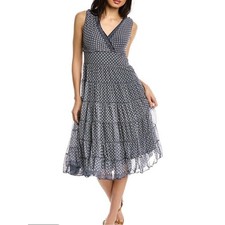 Max Studio NWT Tiered Ruffle Midi Dress Mesh Surplice V-Neck Sleeveless Navy XL