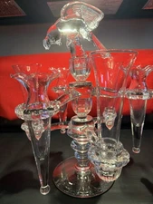 Stunning Cambridge Glass Epergne 3 Candle Holder Arms +Vases + BIRD!  20 Pieces!