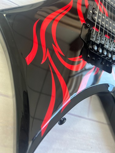 BC Shaped Double-Cut Electric Guitar Black-Red Flame Finish Heavy Metal Style - Picture 7 of 22