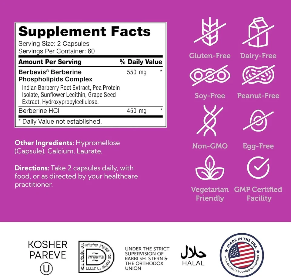 Berberina Zahler 550mg con Berbevis - Metabolismo y soporte de glucosa - 120ct. Foto 4 de 4