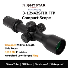 NIGHTSTAR 3-12x42FFP Compact First Focal Plane Illuminated Reticle Rifle Scope