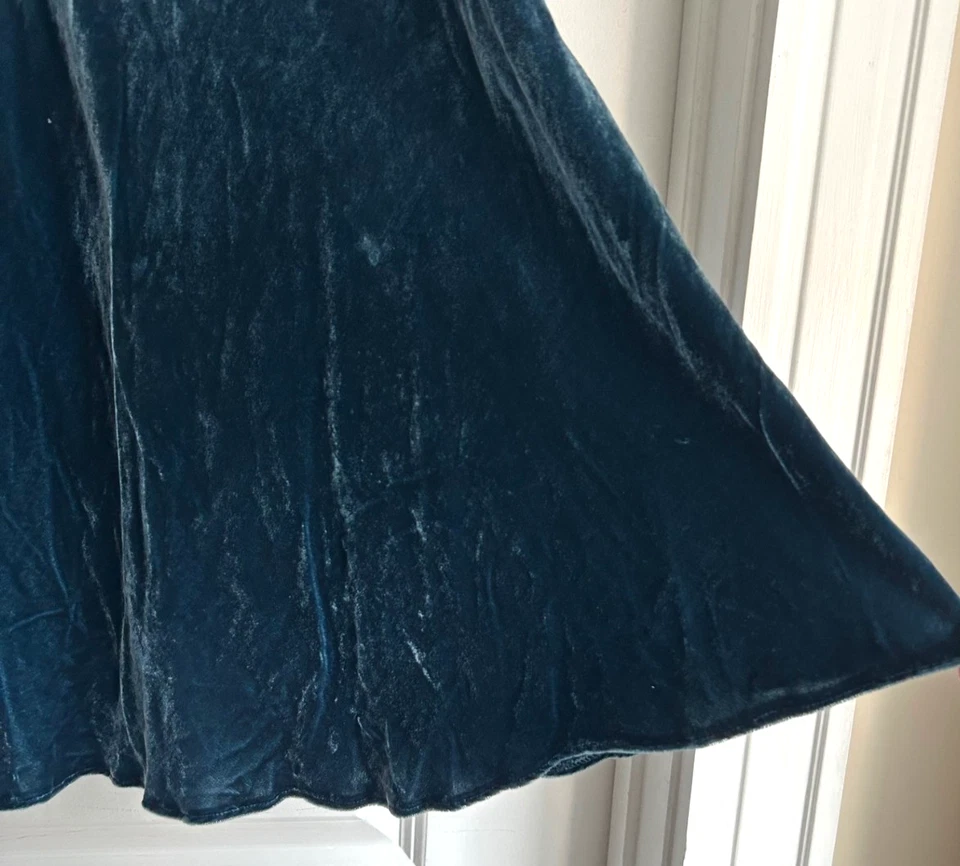 INC International Concepts Velvet Maxi Skirt Teal Size 12 Belt Dark Academia - Image 4 of 4