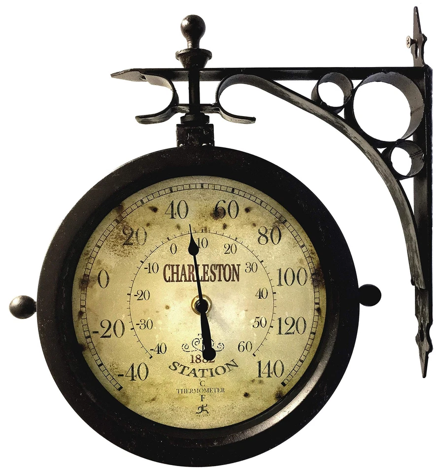 Charelston Metal Outdoor Clock, Waterproof Double Sided Train Station Clock &... - Image 2 of 4