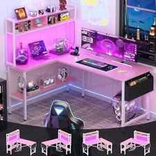 L Shaped Desk Gaming Desk, 59" L Shaped Computer Desk with LED Light & Power ...