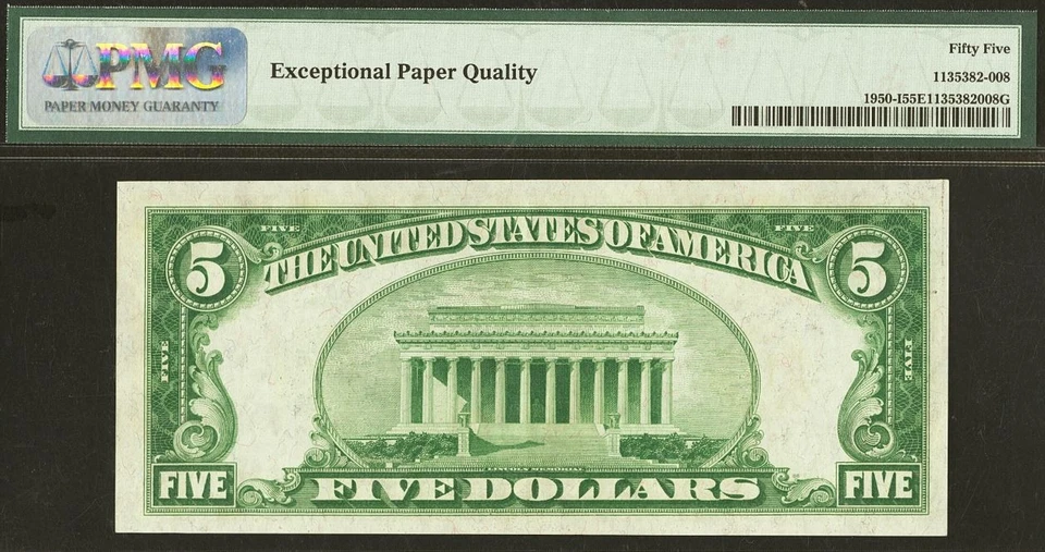 1928 $5 Federal Reserve Note PMG 55EPQ - Rare Key note Minneapolis Fr 1950-I - Image 3 of 3