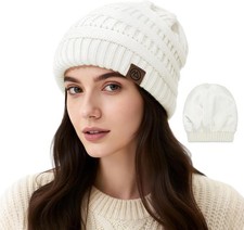 Satin Lined Beanie Women-Winter Hats for Women Silk One Size, White